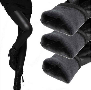 High Quality Thickening Black Leather Boots Leggings Skinny Pants